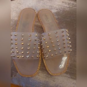 Light rose pink lucite spiked beach or pool slides
